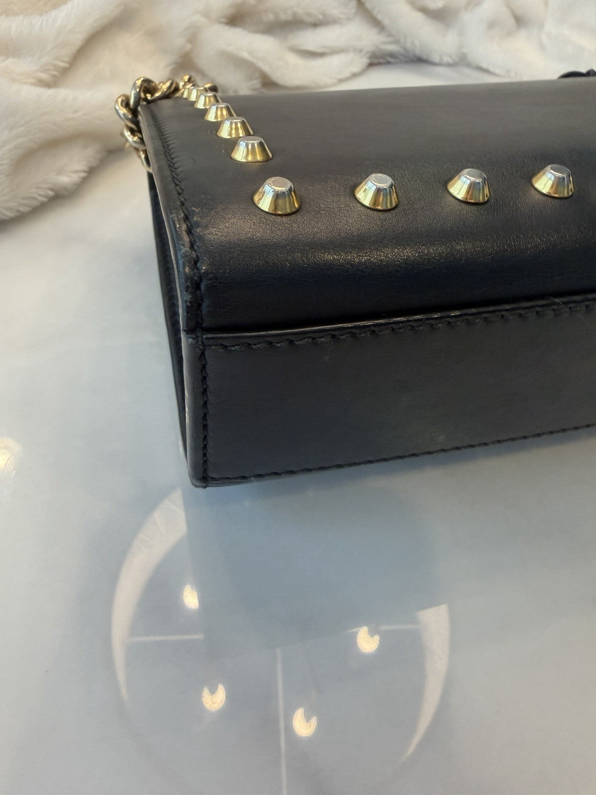 Gucci Pearl Studded Padlock Leather Shoulder Bag Black