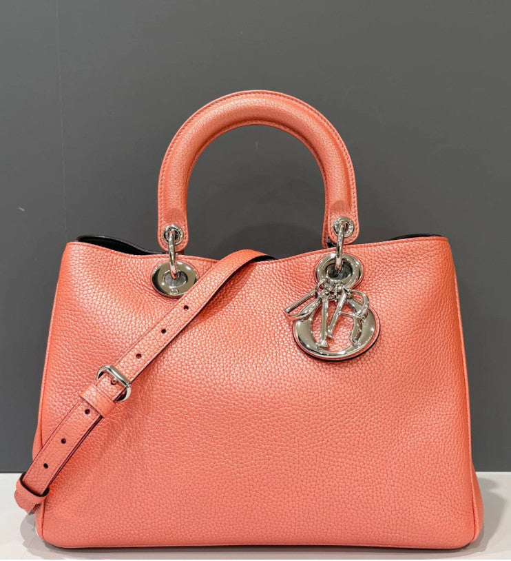 Dior Medium Diorissimo Tote Hammered Calfskin Coral Pink Pearlescent