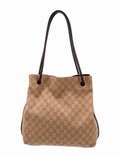 Authentic Gucci GG Denim Gifford Tote Brown GG Monogram Canvas Leather Straps