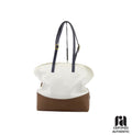 Fendi 2Bag Colorblock White Leather Upper, Navy Handles, Brown Base (8BN232)