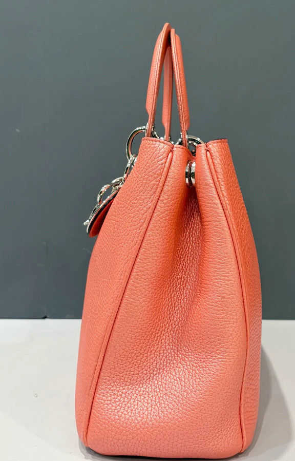 Dior Medium Diorissimo Tote Hammered Calfskin Coral Pink Pearlescent