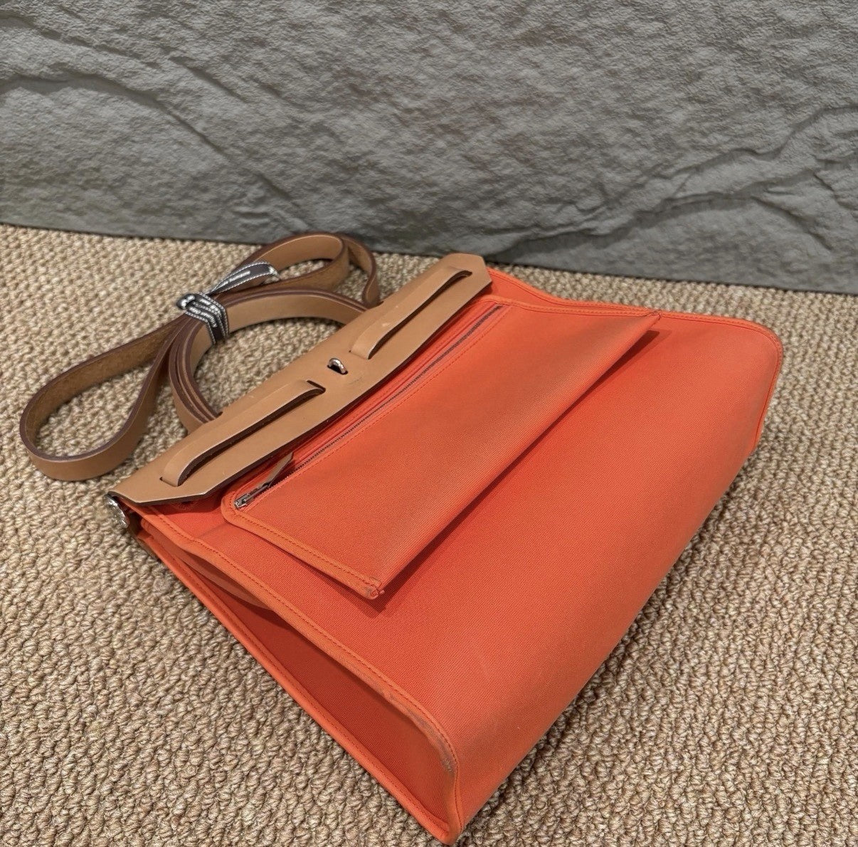 Authentic Hermès Herbag MM Canvas & Vache Hunter Leather Orange | 2-Way Bag