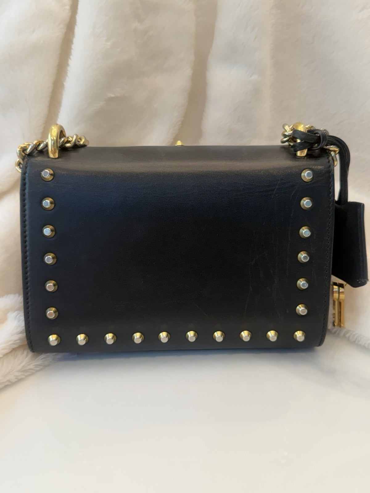 Gucci Pearl Studded Padlock Leather Shoulder Bag Black