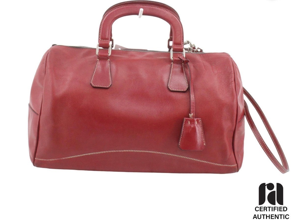 Certified Authentic Prada vintage red leather Boston bag