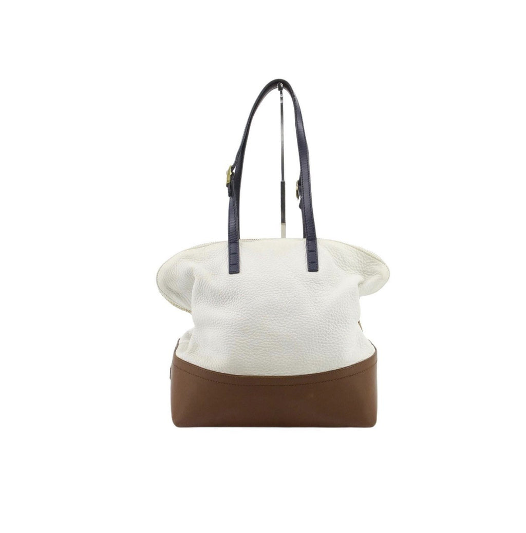 Fendi 2Bag Colorblock White Leather Upper, Navy Handles, Brown Base (8BN232)