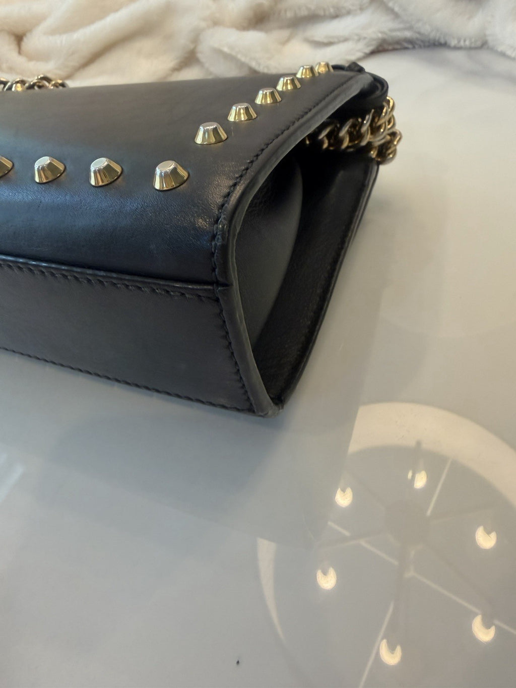 Gucci Pearl Studded Padlock Leather Shoulder Bag Black